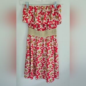 Ocean Drive Strapless Red Floral Dress